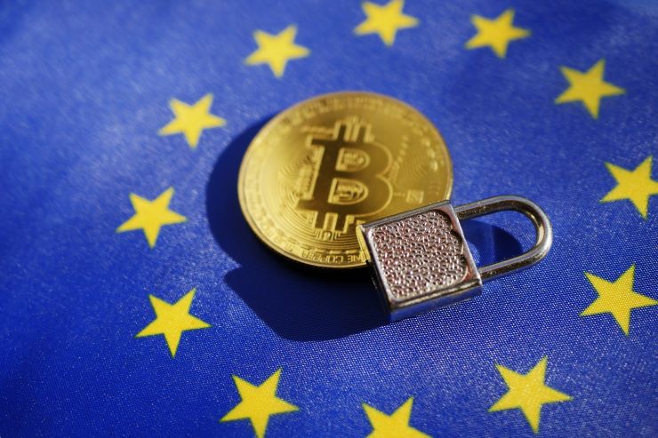 Padlock and Bitcoin on the European Union Flag (2)
