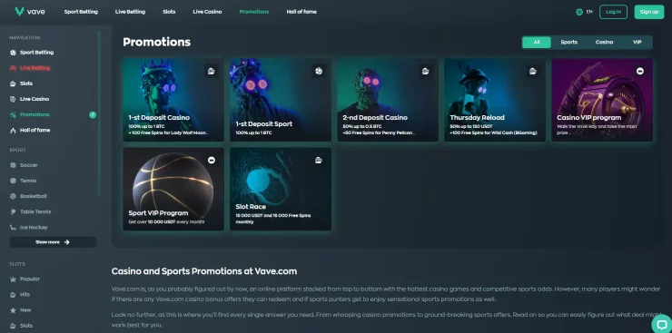 Vave-cardano-casino-homepage