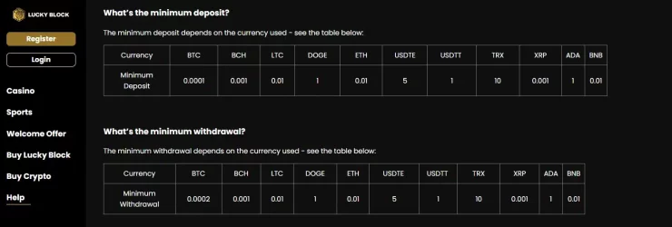 Lucky Block wallet fees