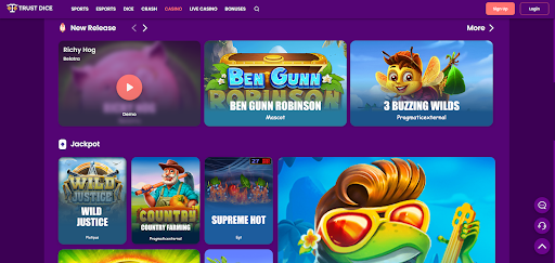 A screenshot of Trustdice casino games