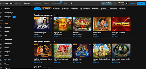 a screenshot of games on cloudbet casino