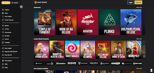 luckyblock casino homepage