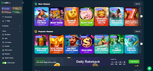 A screenshot of games on Wild.io casino
