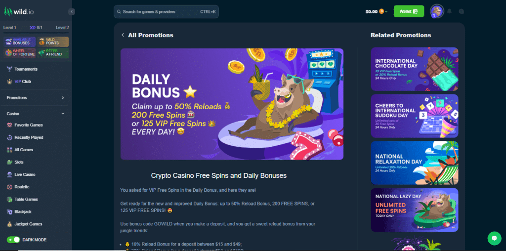 Wild.io daily bonus