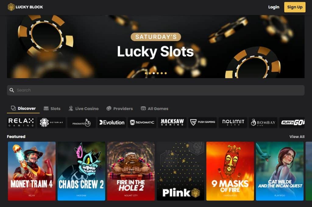 lucky block homepage with games